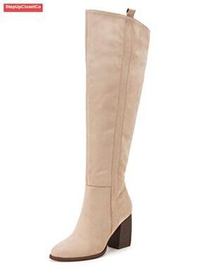 Faux Suede Over the Knee Thigh High Boots Pointed Toe Chunky Block Heel
